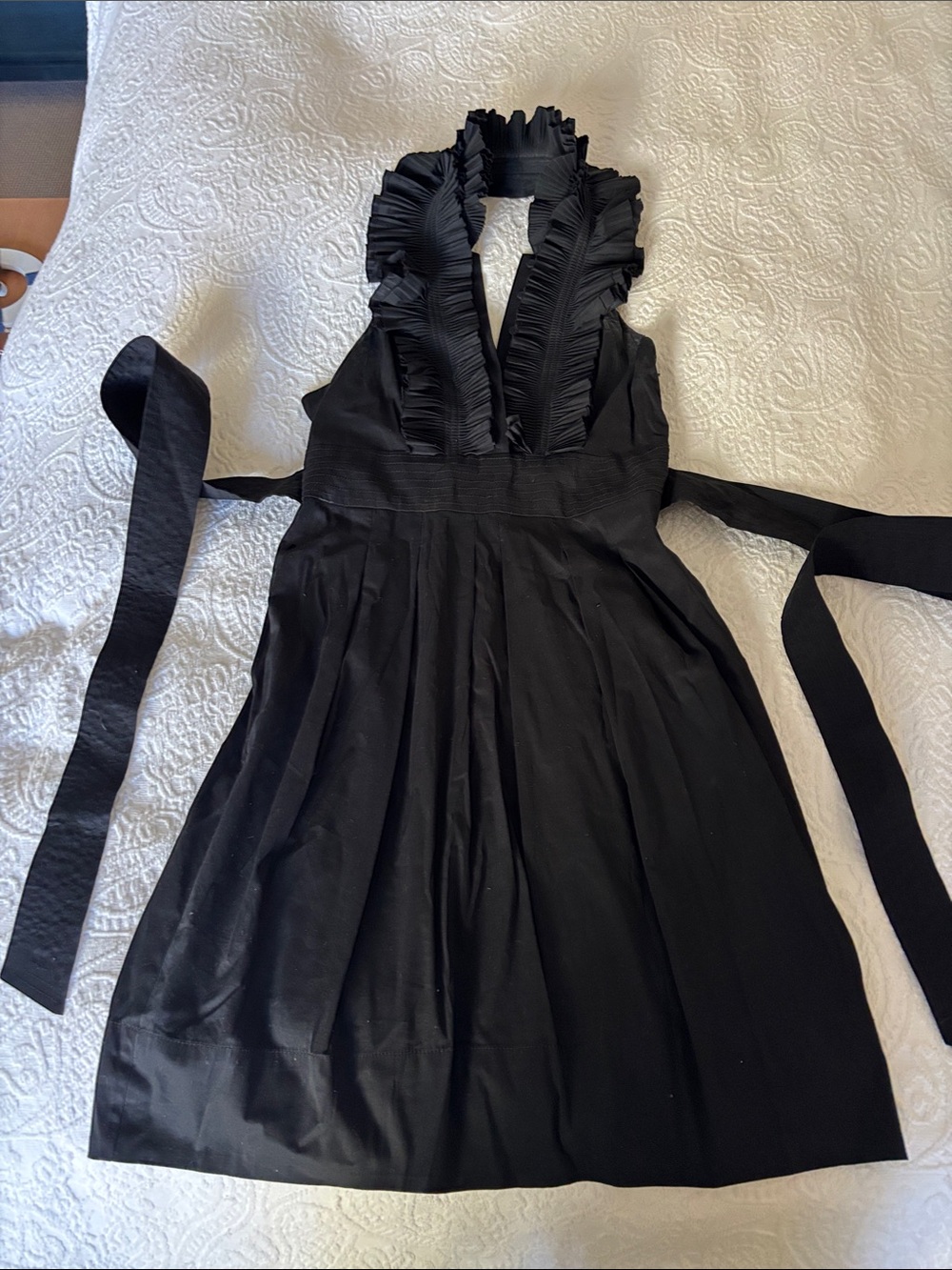 BCBGMaxAzria Black Ruffled Halter Backless Tie Dress